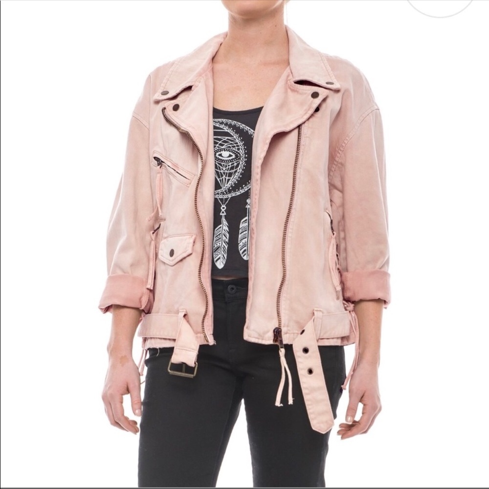 Free People Oversized Denim Moto Jacket Size S